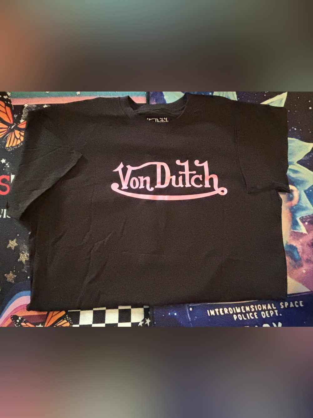 Von Dutch Black Tee with Pink Logo
